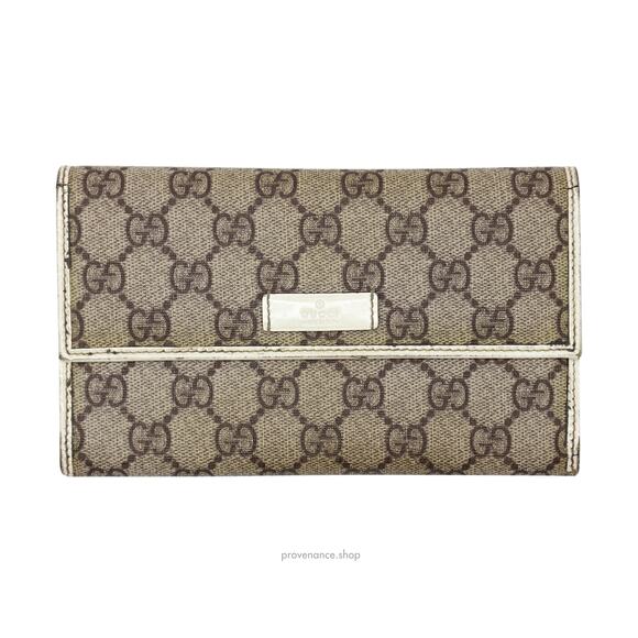 🔴 Gucci Long Wallet - GG Supreme Brown/White - Picture 1 of 7